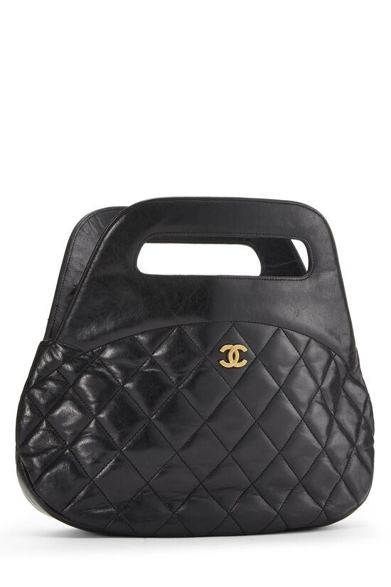 Black Quilted Lambskin Top Handle Tote