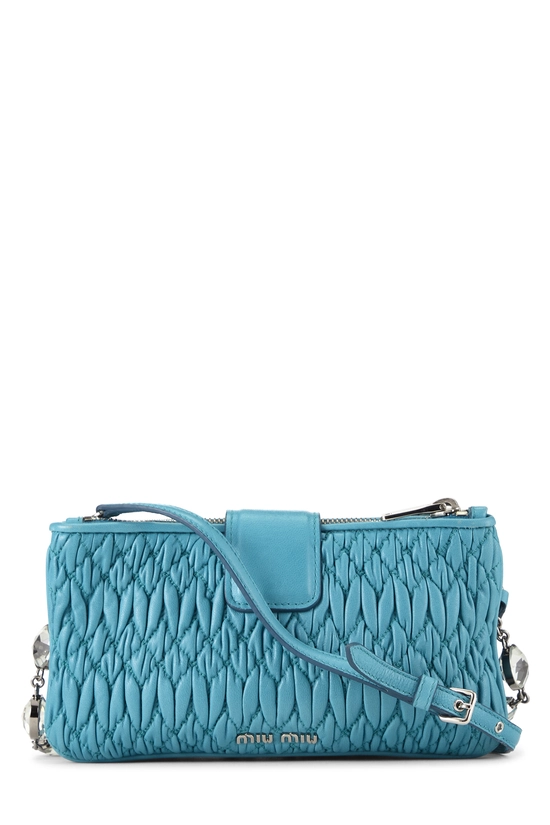 Blue Nappa Crystal Flap Clutch With Chain, , large image number 3