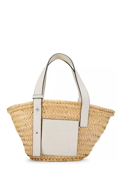 White Raffia Anagram Basket Bag Small