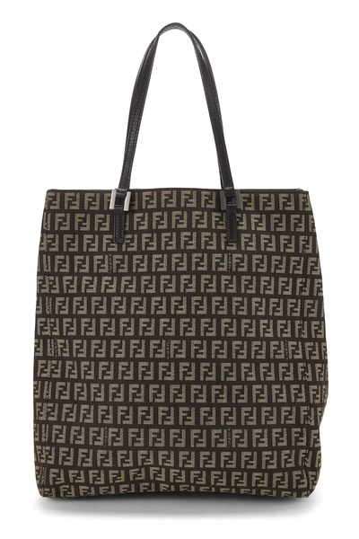 Fendi Brown Zucchino Canvas Vertical Tote Small