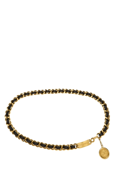 Gold & Black Leather Chain Belt