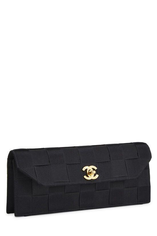 Black Woven Satin 'CC' Clutch, , large image number 1