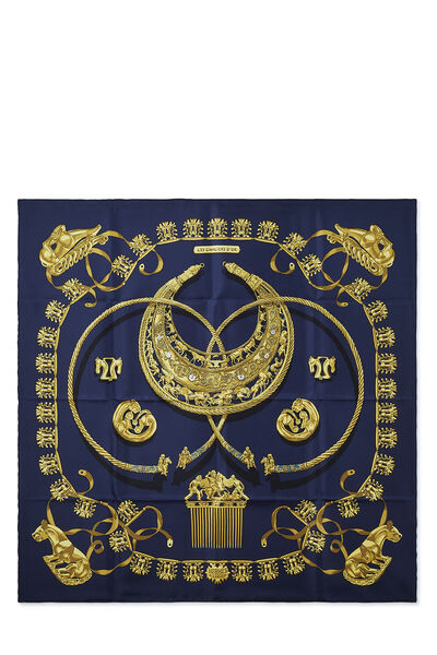 Navy & Multicolor 'Les Cavaliers D'Or' Silk Scarf 90