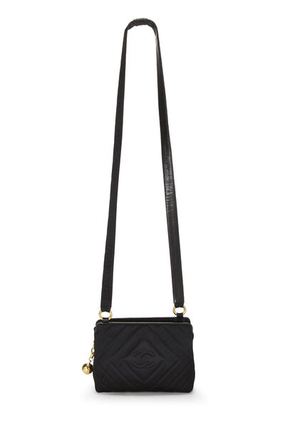 Black Quilted Satin Diamond 'CC' Crossbody, , large