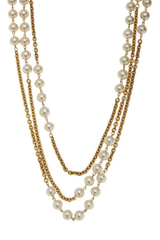 Gold & Faux Pearl Necklace XL, , large image number 1