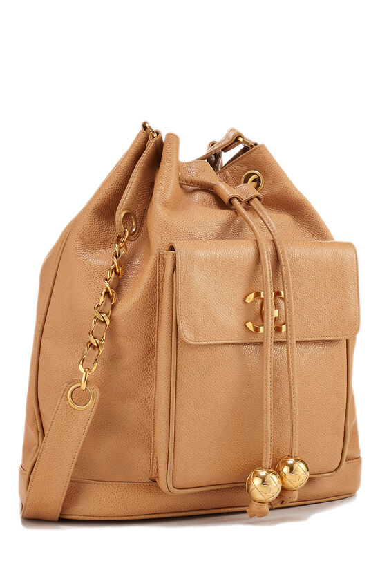 Beige Caviar Bucket Bag Large, , large image number 1