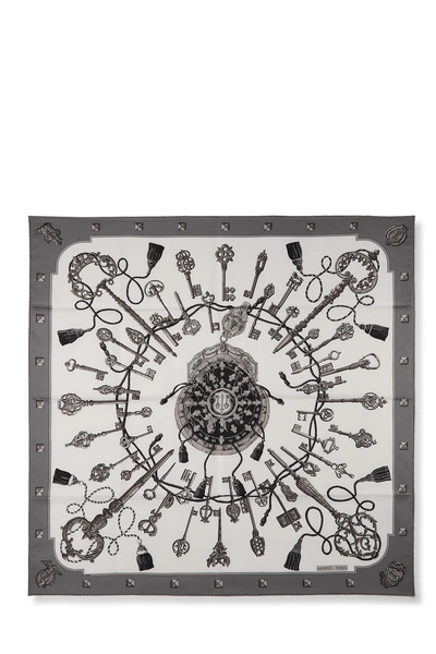 Grey & Multicolor 'Les Cles' Silk Scarf 90