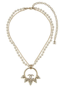 Chanel - Silver Crystal 'CC' & Faux Pearl Necklace