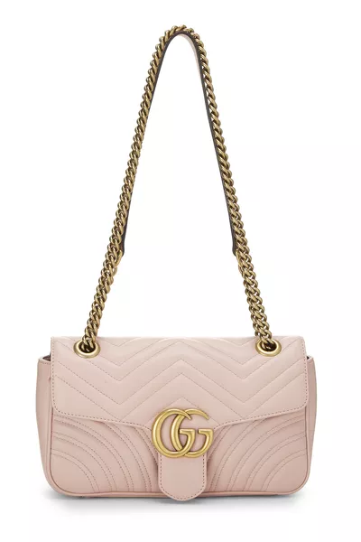 Pink Leather GG Marmont Shoulder Bag Small