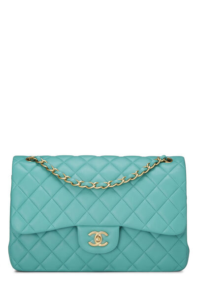 Green Quilted Lambskin New Classic Double Flap Jumbo