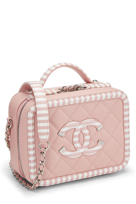 Chanel Pink Striped Caviar Leather Filigree Vanity Small Q6A1Y80FPH001