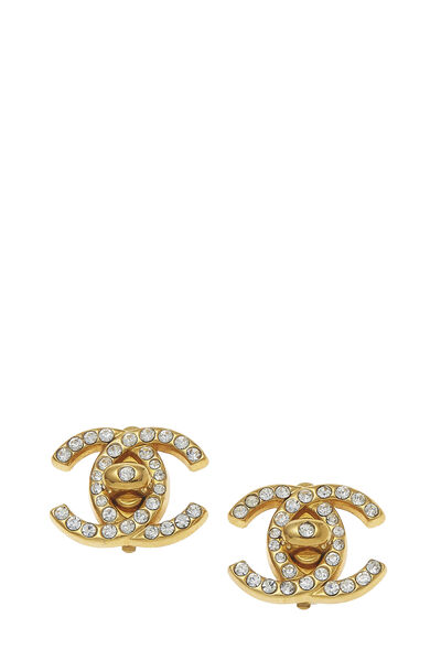 Gold & Crystal 'CC' Turnlock Earrings Medium