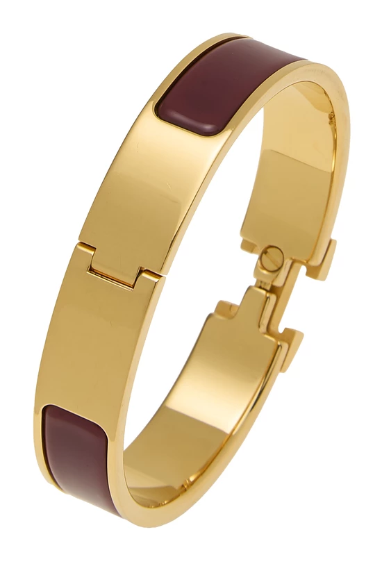 Burgundy Enamel Clic-Clac 'H' Bracelet Narrow, , large image number 1