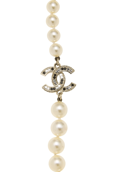 Gold Faux Pearl 'CC' Crystal Necklace, , large