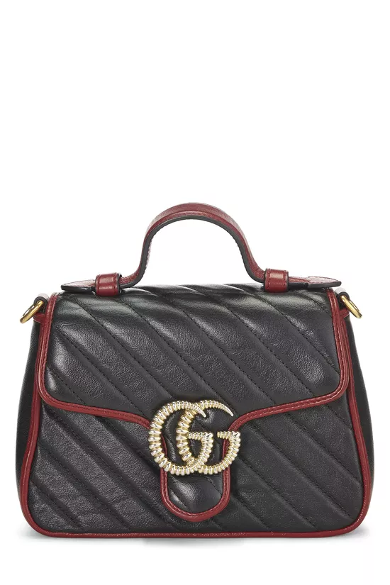 Black Leather Torchon GG Marmont Top Handle Bag Mini, , large image number 0