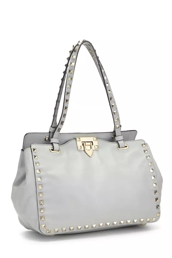 Grey Leather Rockstud Tote Bag, , large image number 1