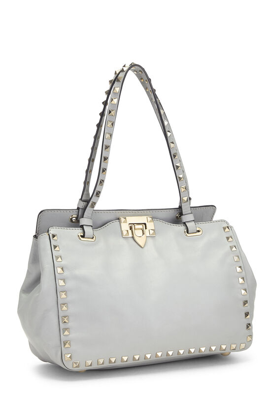 Grey Leather Rockstud Tote Bag, , large image number 1
