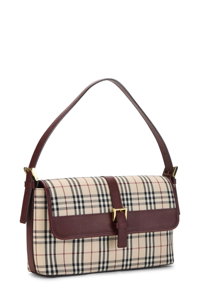 Burberry Burgundy Check Jacquard Canvas Buckle Shoulder Bag — photo 2