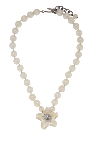 White Iridescent Faux Pearl Camellia Necklace