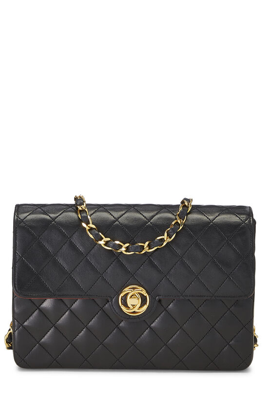Black Quilted Lambskin Circle Lock Half Flap Small, , large image number 0