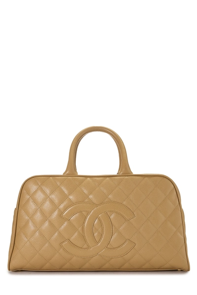 Chanel Beige Quilted Caviar Bowler Medium