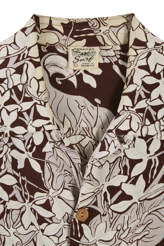 Brown Floral Hawaiian Surf Hawaiian Shirt, , large image number 2
