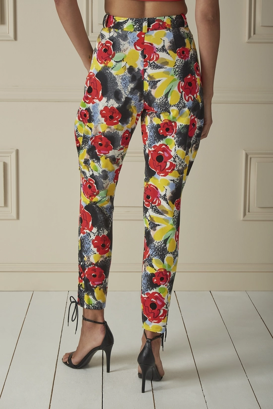Multicolor Floral Printed Denim High-Waisted Pants, , large image number 1