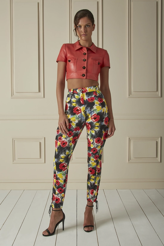 Multicolor Floral Printed Denim High-Waisted Pants, , large image number 3
