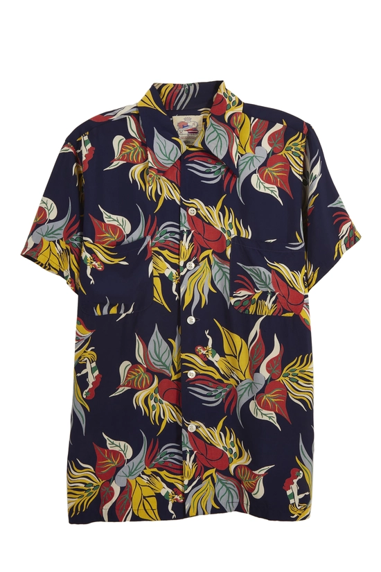 Blue Hula & Floral Champion Hawaiian Shirt, , large image number 0