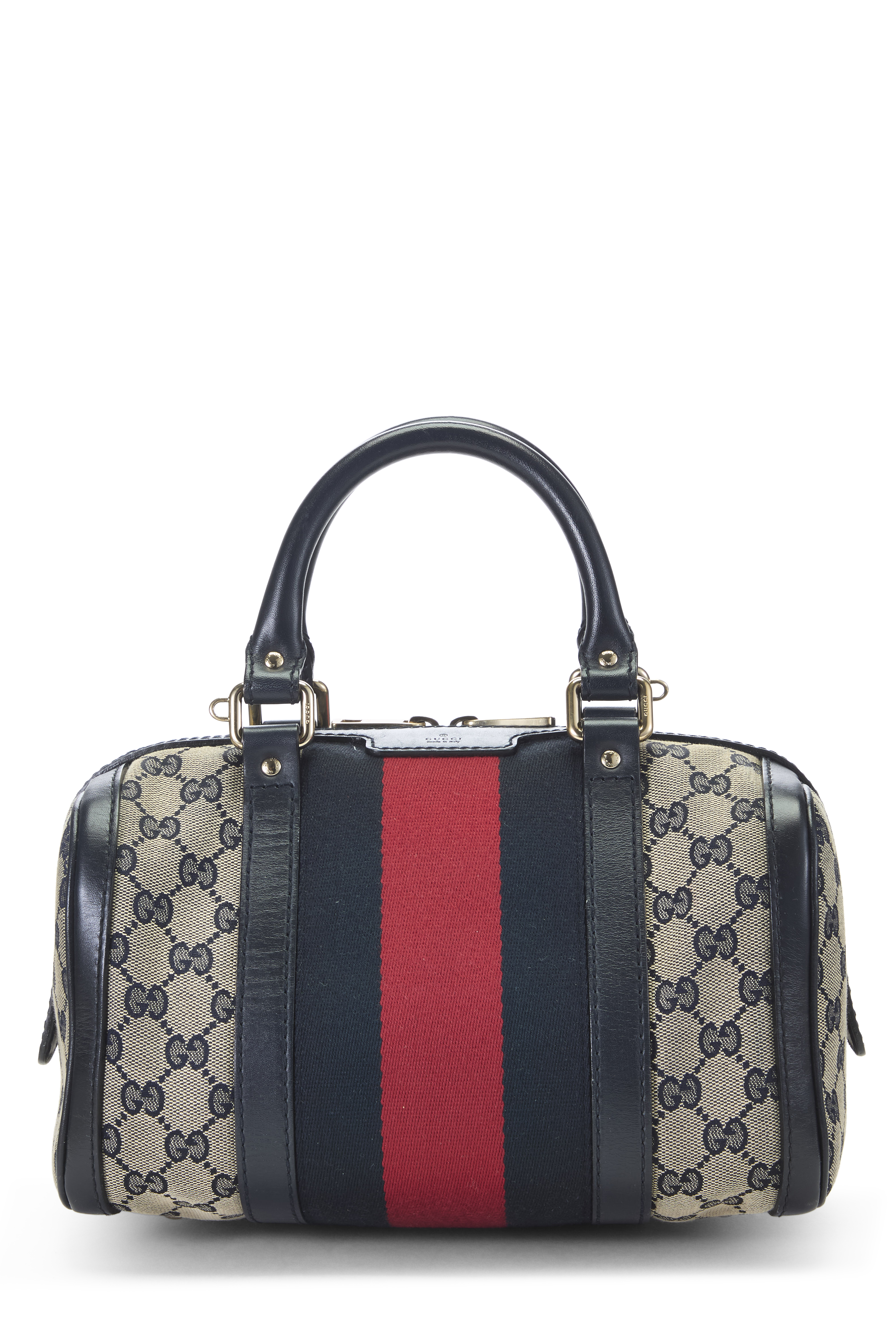 Women's Gucci Navy Original GG Canvas Web Boston Bag Small in Navy Small