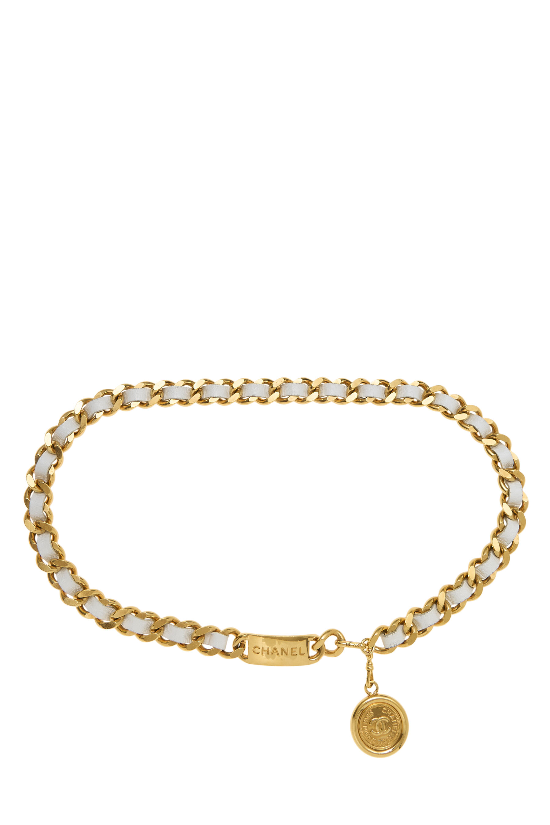 Women's Chanel Gold & White Leather Chain Belt in White