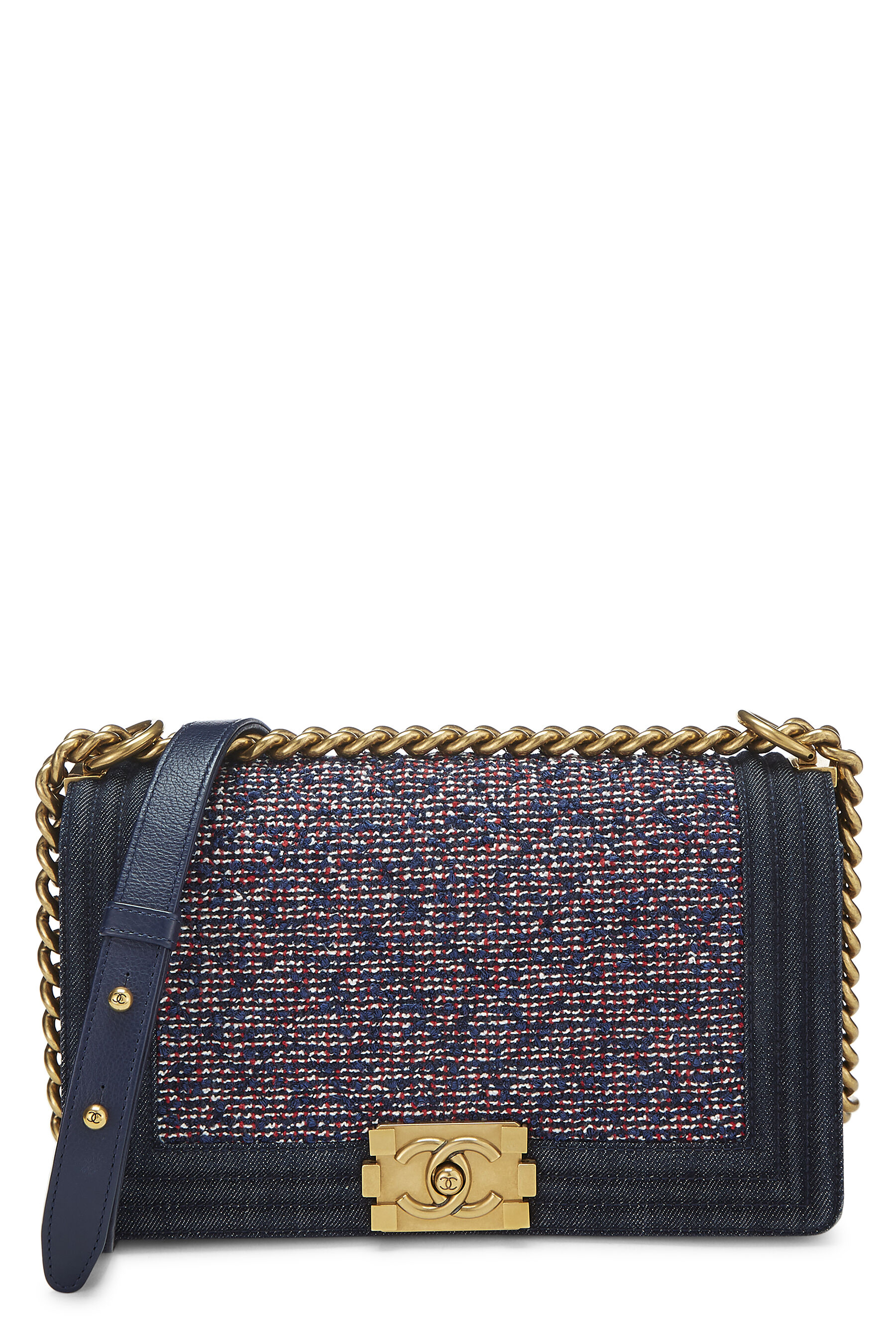 Women's Chanel Navy & Red Denim Boy Bag Medium in Multi Medium