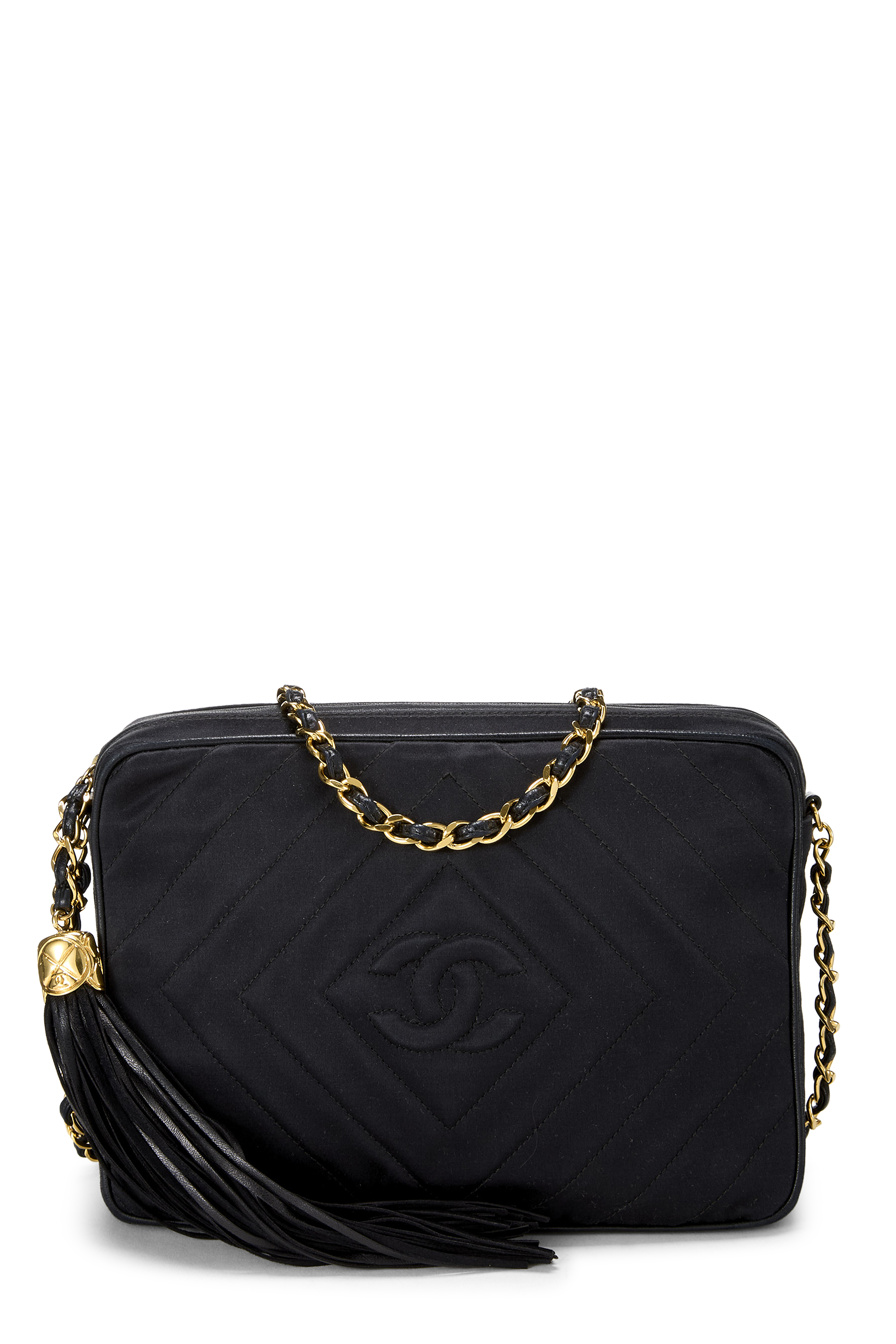 Women's Chanel Black Satin Diamond 'CC' Camera Bag Small in Black Small