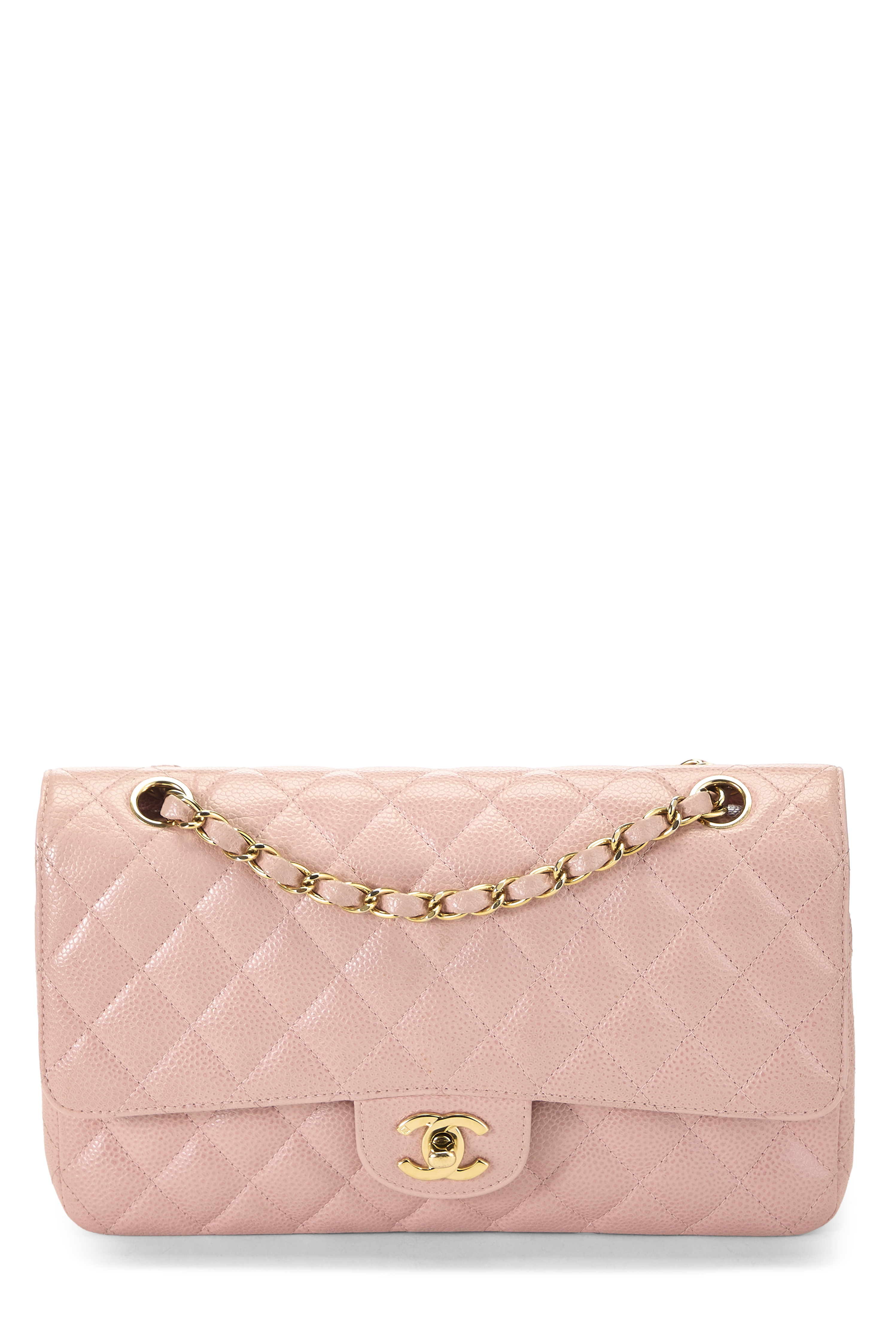 Women's Leather Chanel Pink Quilted Caviar Classic Double Flap Medium in Pink 10"