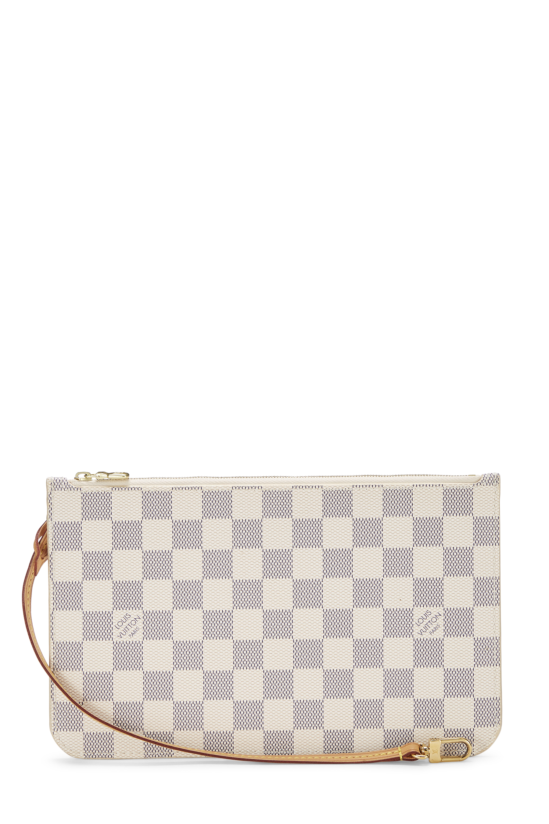 Women's Louis Vuitton Damier Azur Neverfull Pouch in White MM