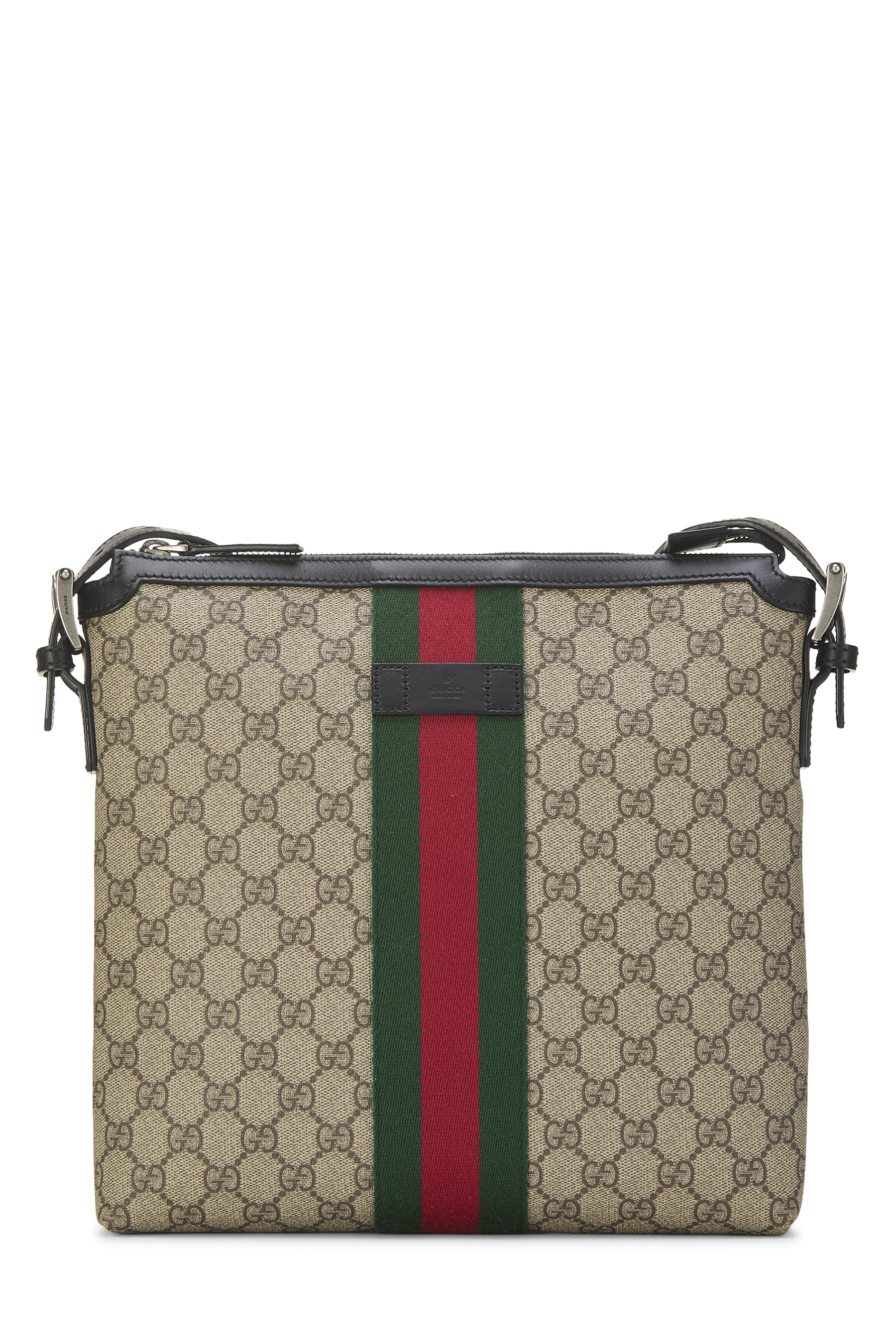 Women's Gucci Black GG Supreme Canvas Web Flat Messenger in Black