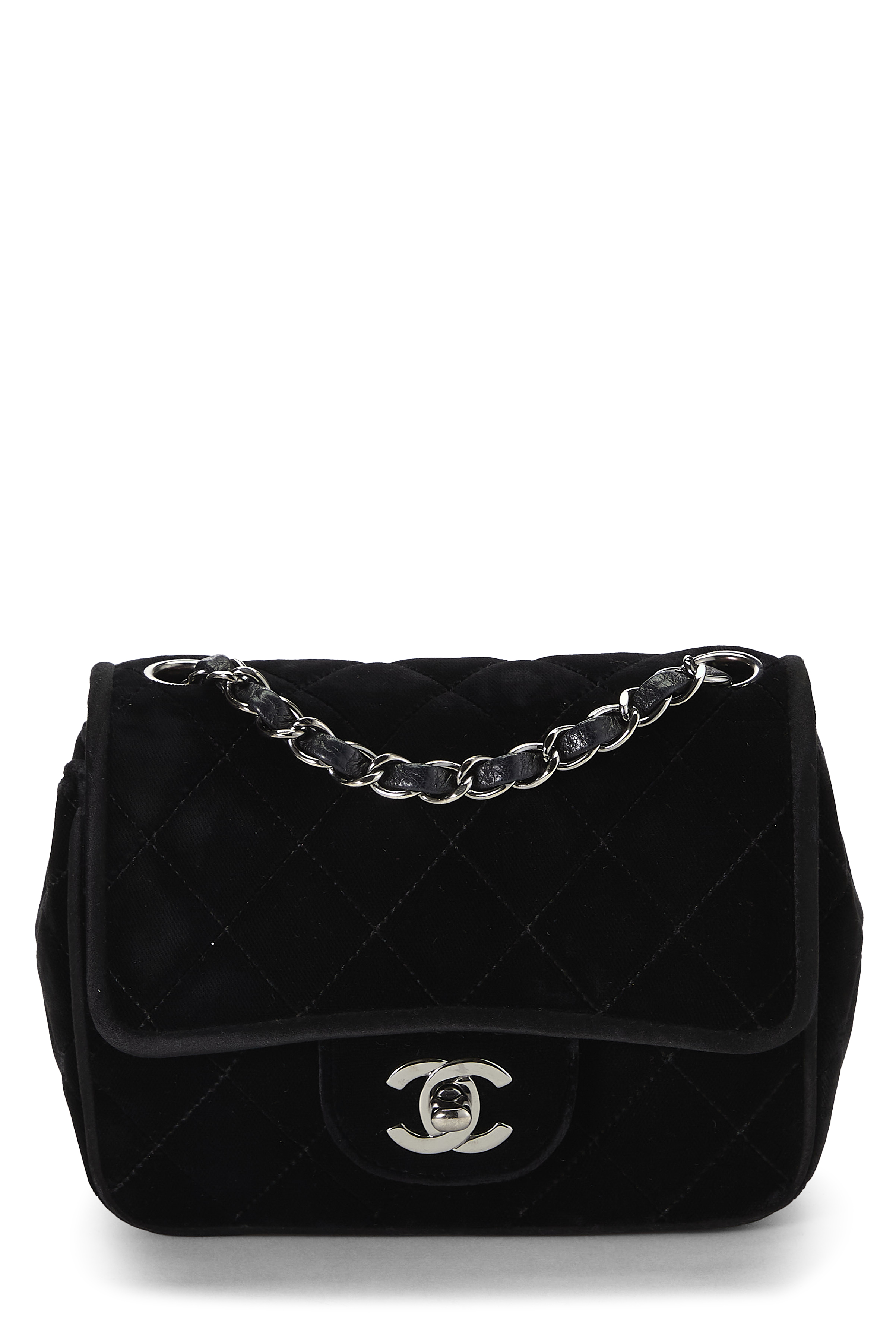 Women's Chanel Black Quilted Velour Half Flap Mini in Black Mini