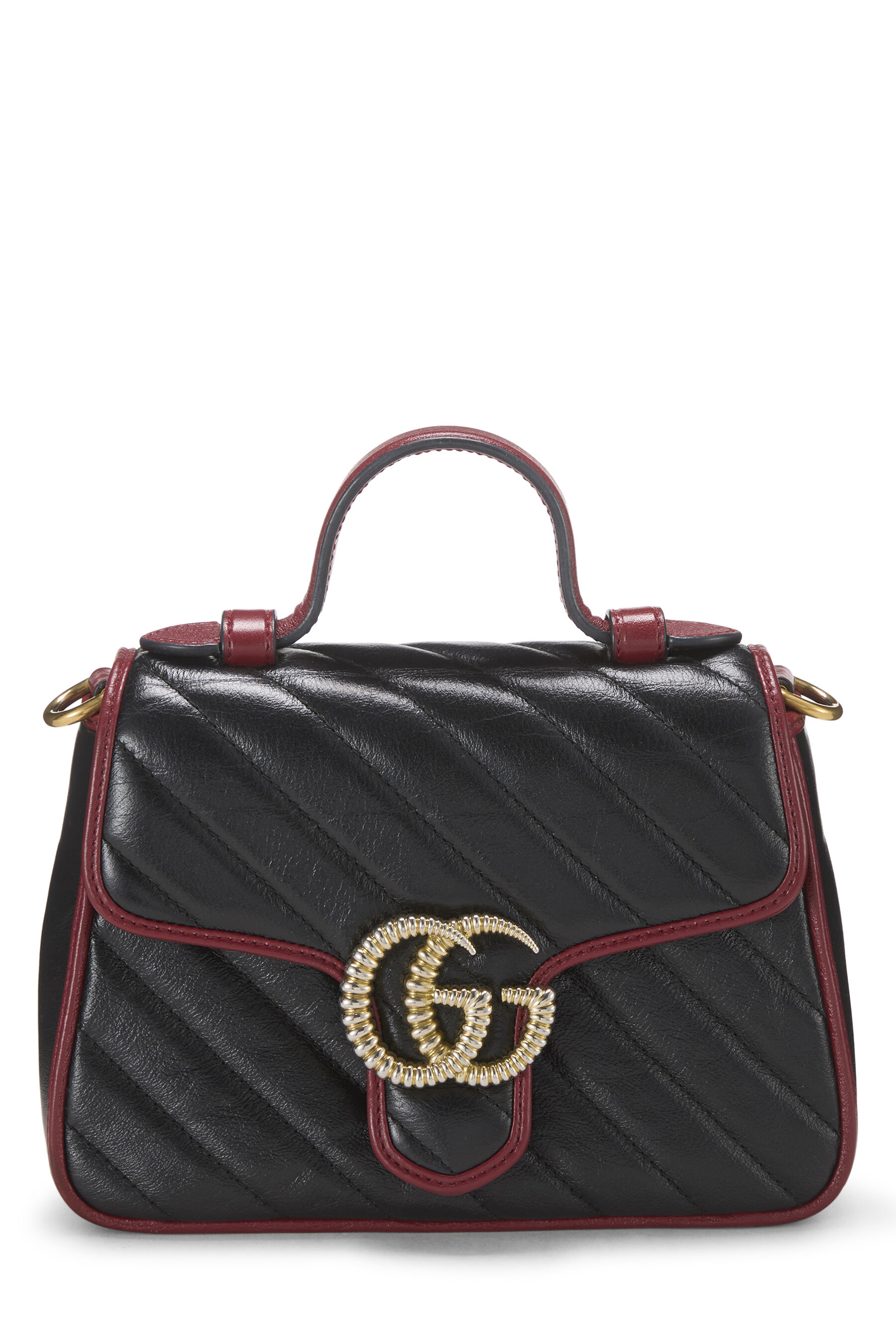 Women's Gucci Black Leather Torchon GG Marmont Top Handle Bag Mini in Black Mini