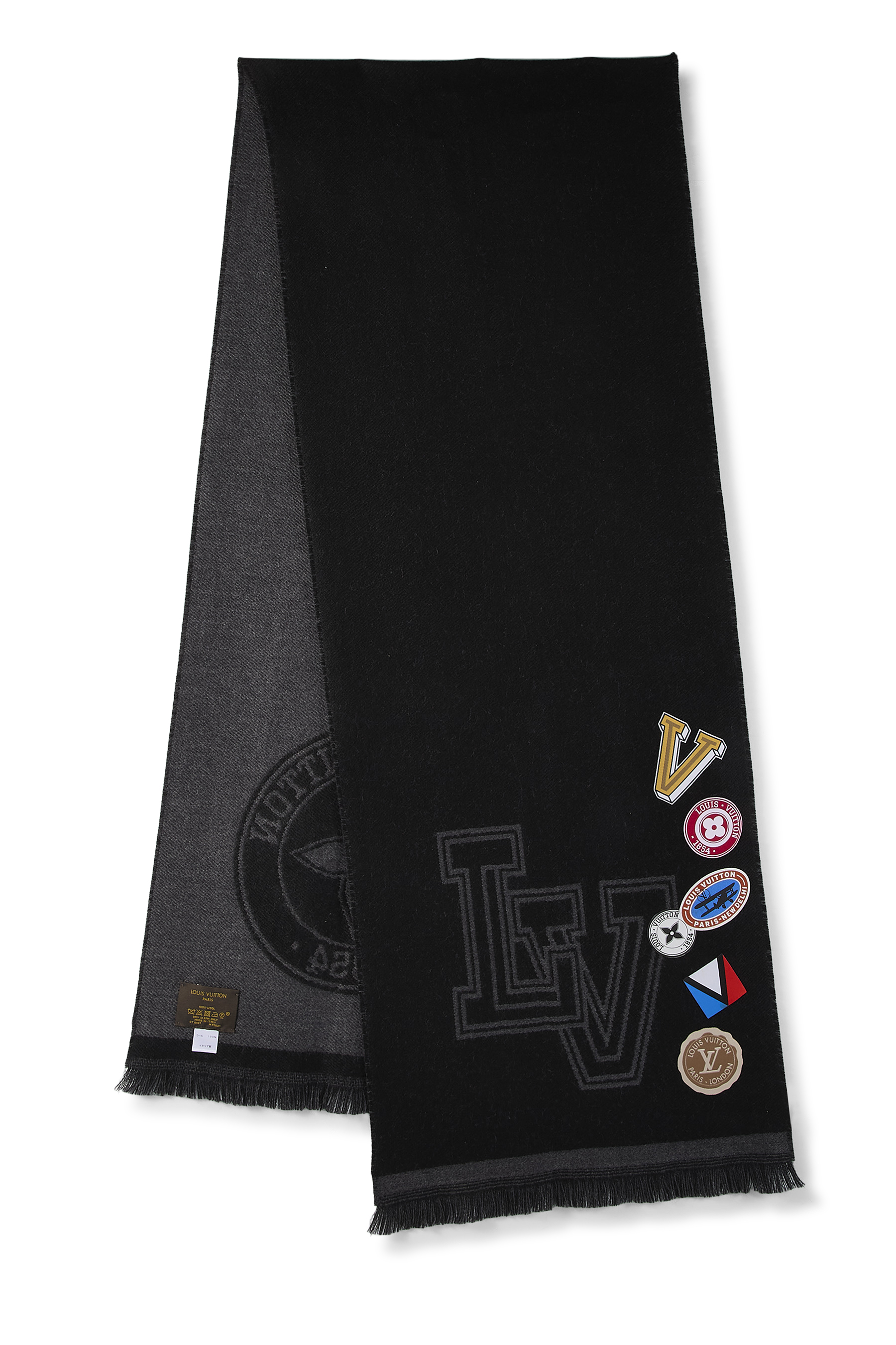 Women's Louis Vuitton Black Wool College LV League Scarf in Black