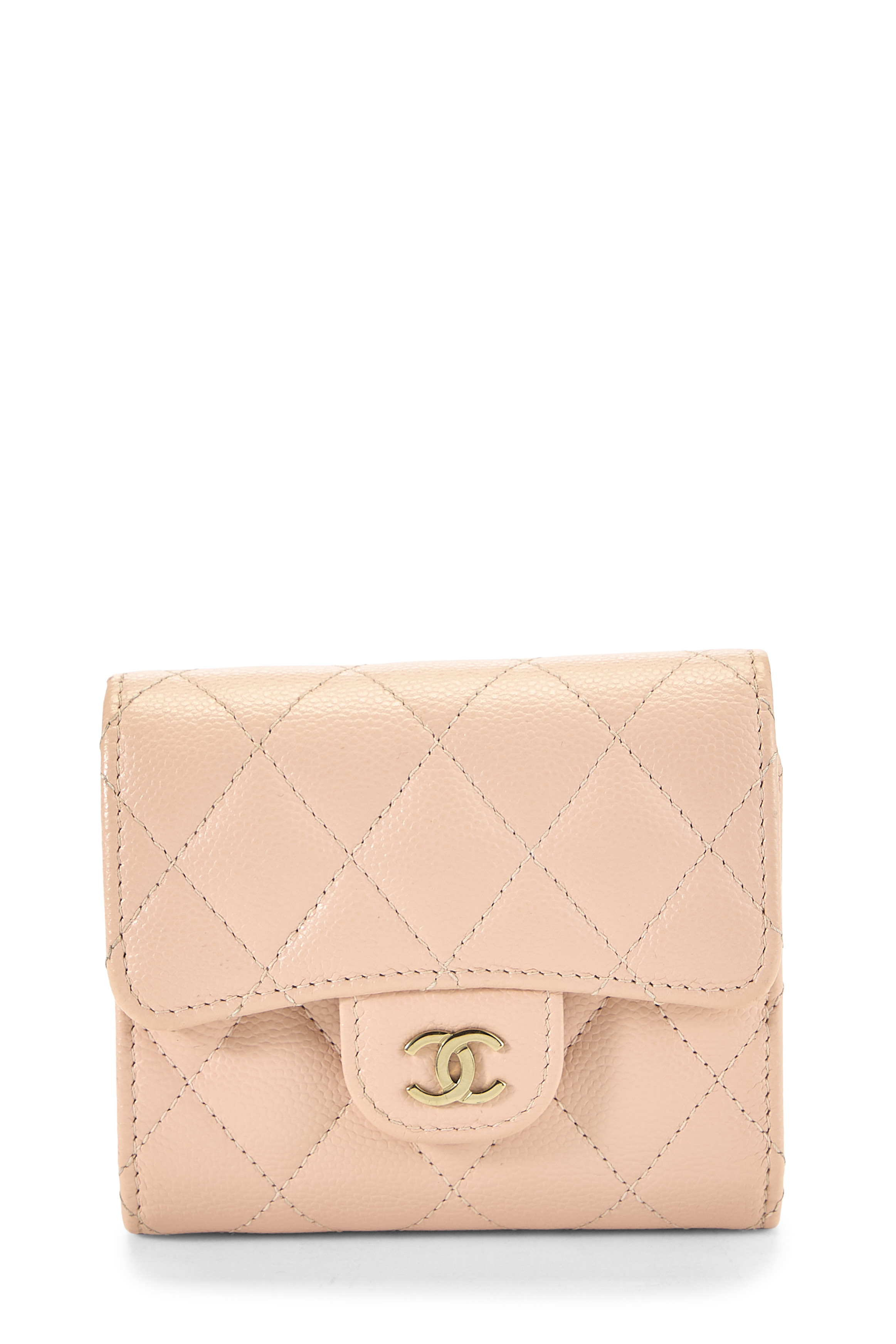 Women's Leather Chanel Pink Caviar Classic Flap Compact Wallet in Pink