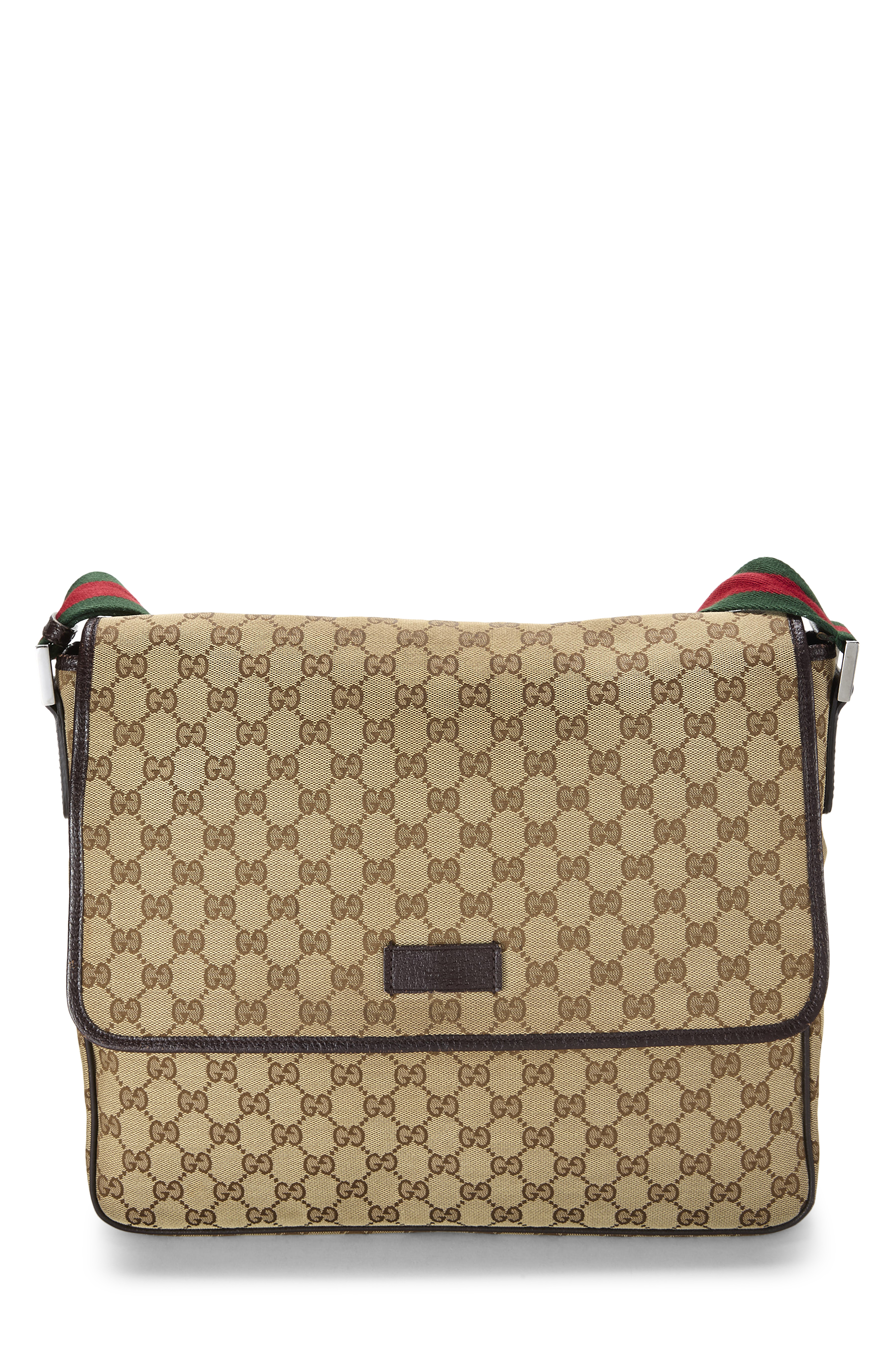 Women's Gucci Brown Original GG Canvas Web Flap Messenger in Brown