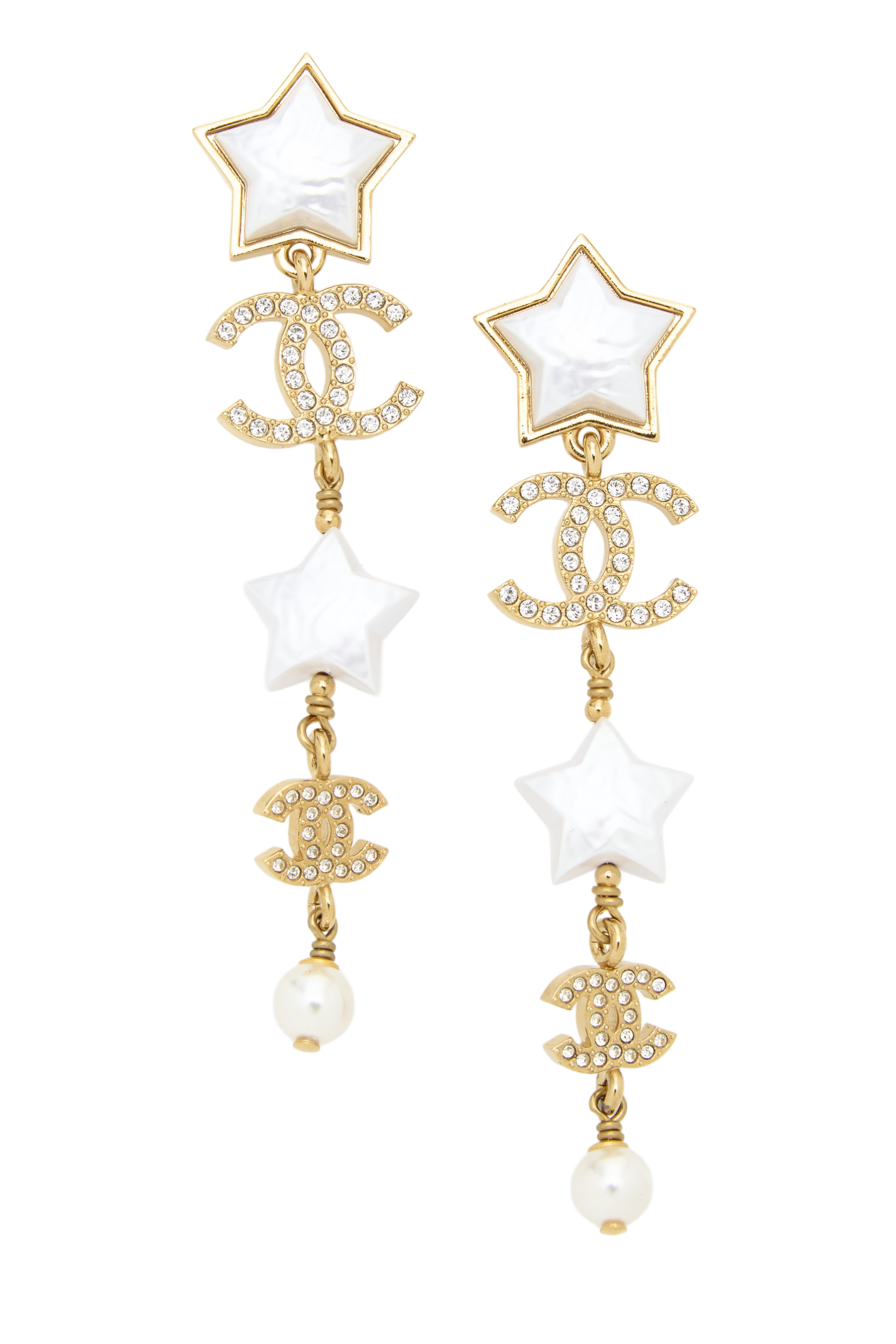 Women's Chanel Gold 'CC' Star Dangle Earrings in Silver