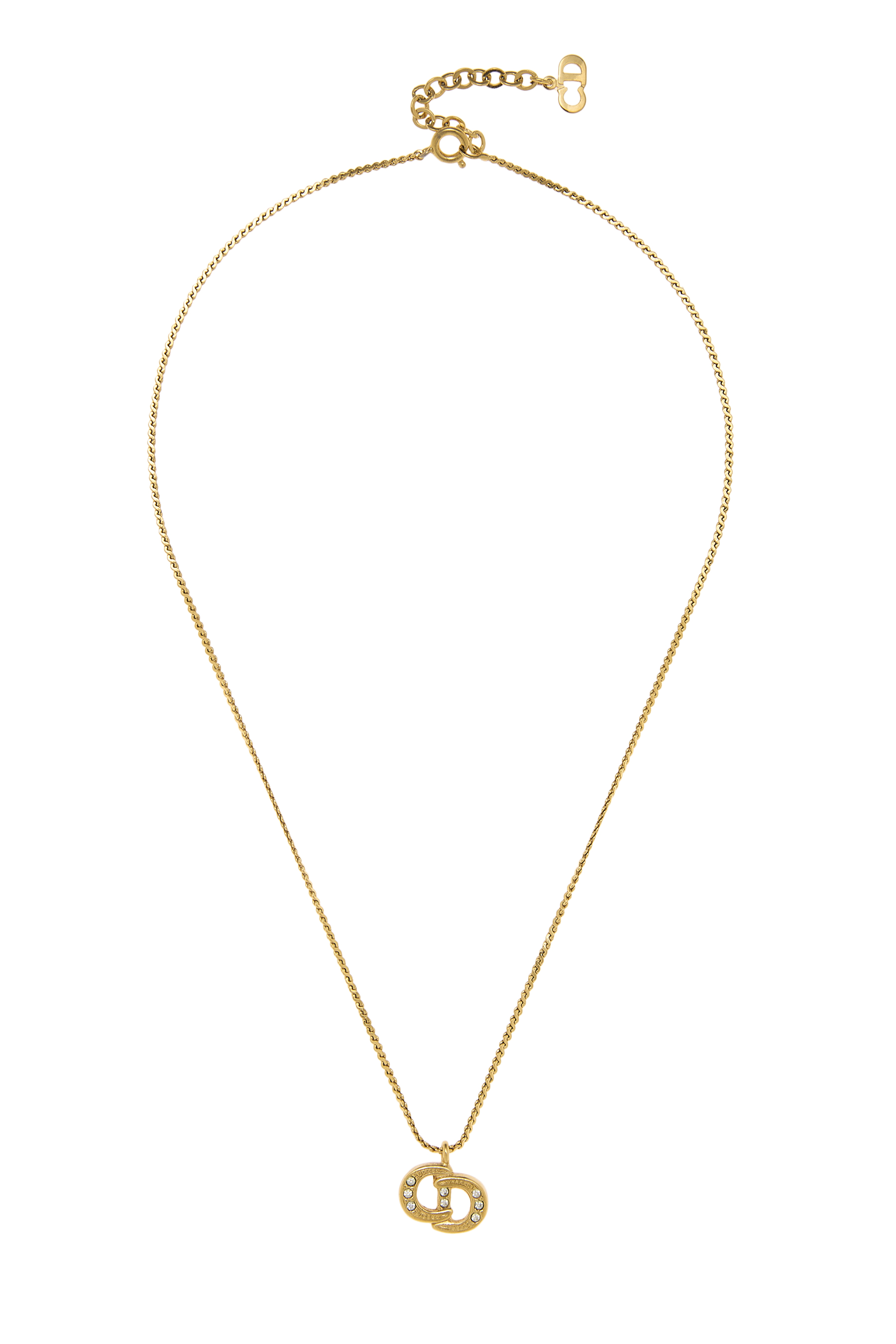 Women's Christian Dior Gold Crystal 'CD' Necklace in Gold