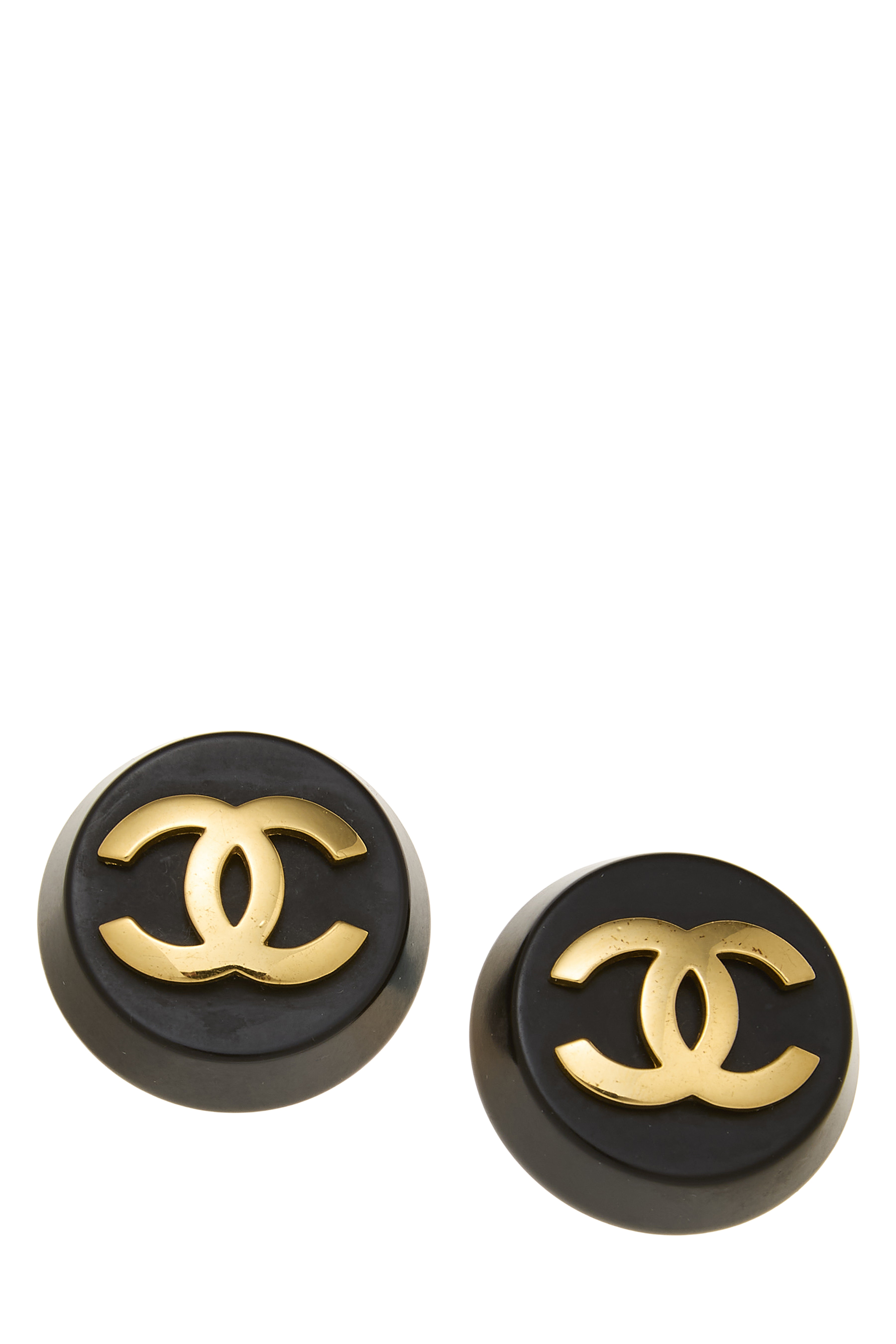 Women's Chanel Gold 'CC' Button Earrings in Black