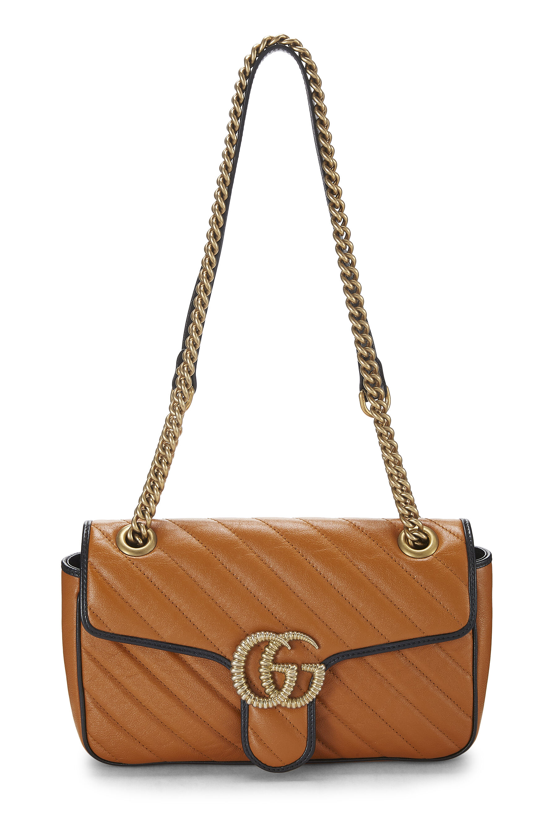 Women's Gucci Orange Leather Torchon GG Marmont Shoulder Bag Small in Orange Small