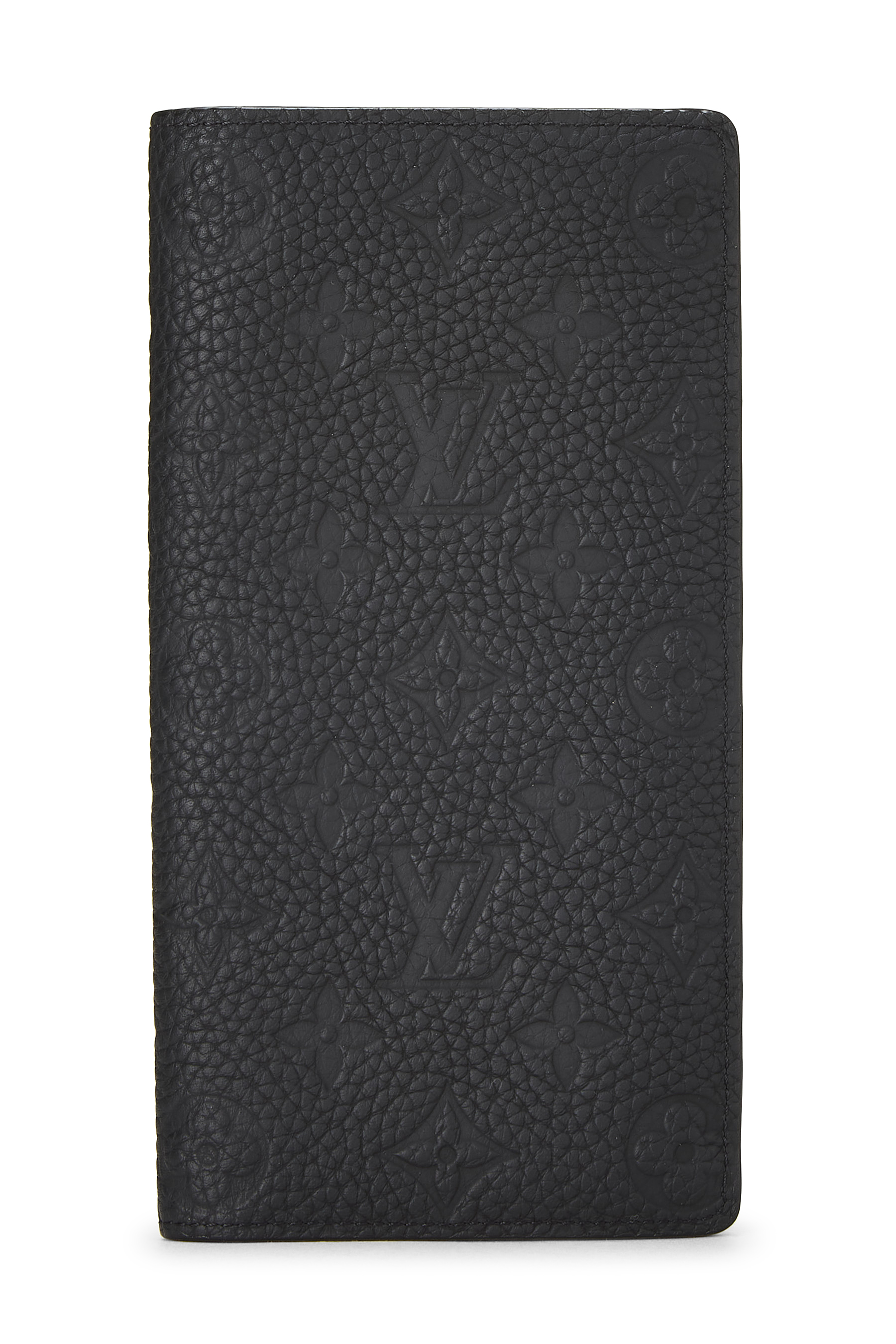 Women's Louis Vuitton Black Monogram Taurillon Brazza Vertical Wallet in Black