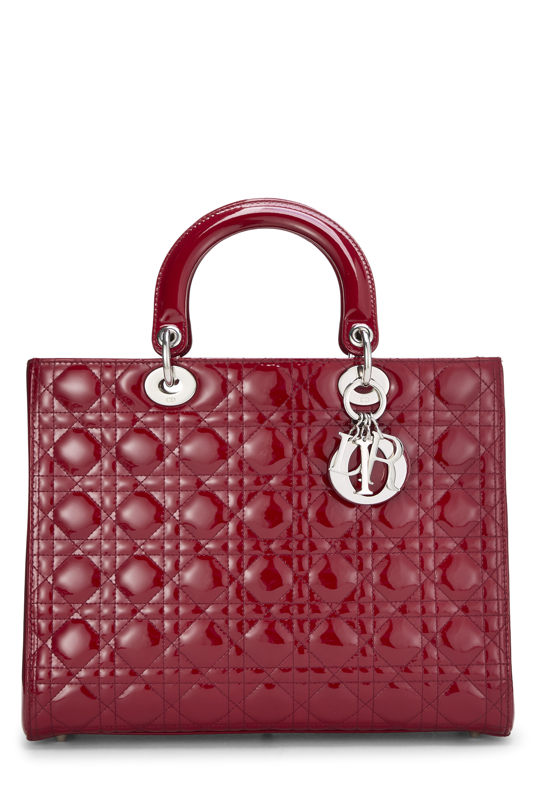 Women's Christian Dior Red Cannage Quilted Patent Leather Lady Dior Large in Red Large