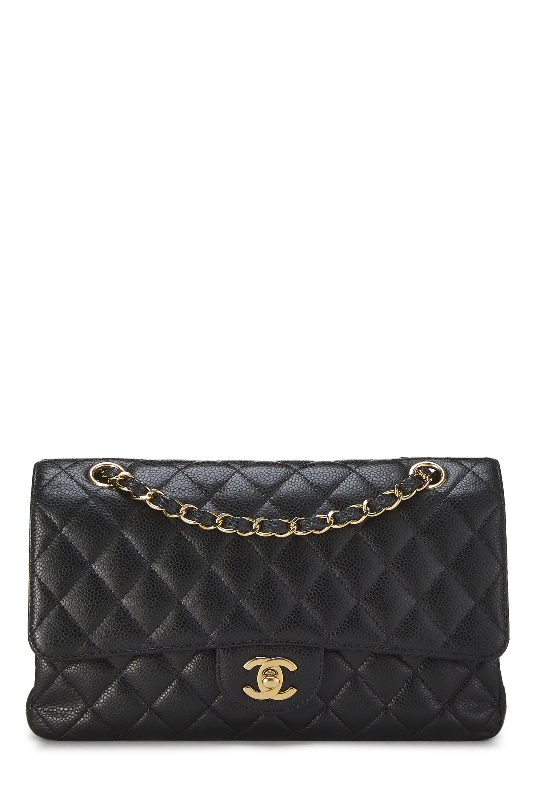 Women's Chanel Black Quilted Caviar Classic Double Flap Medium in Black 10"