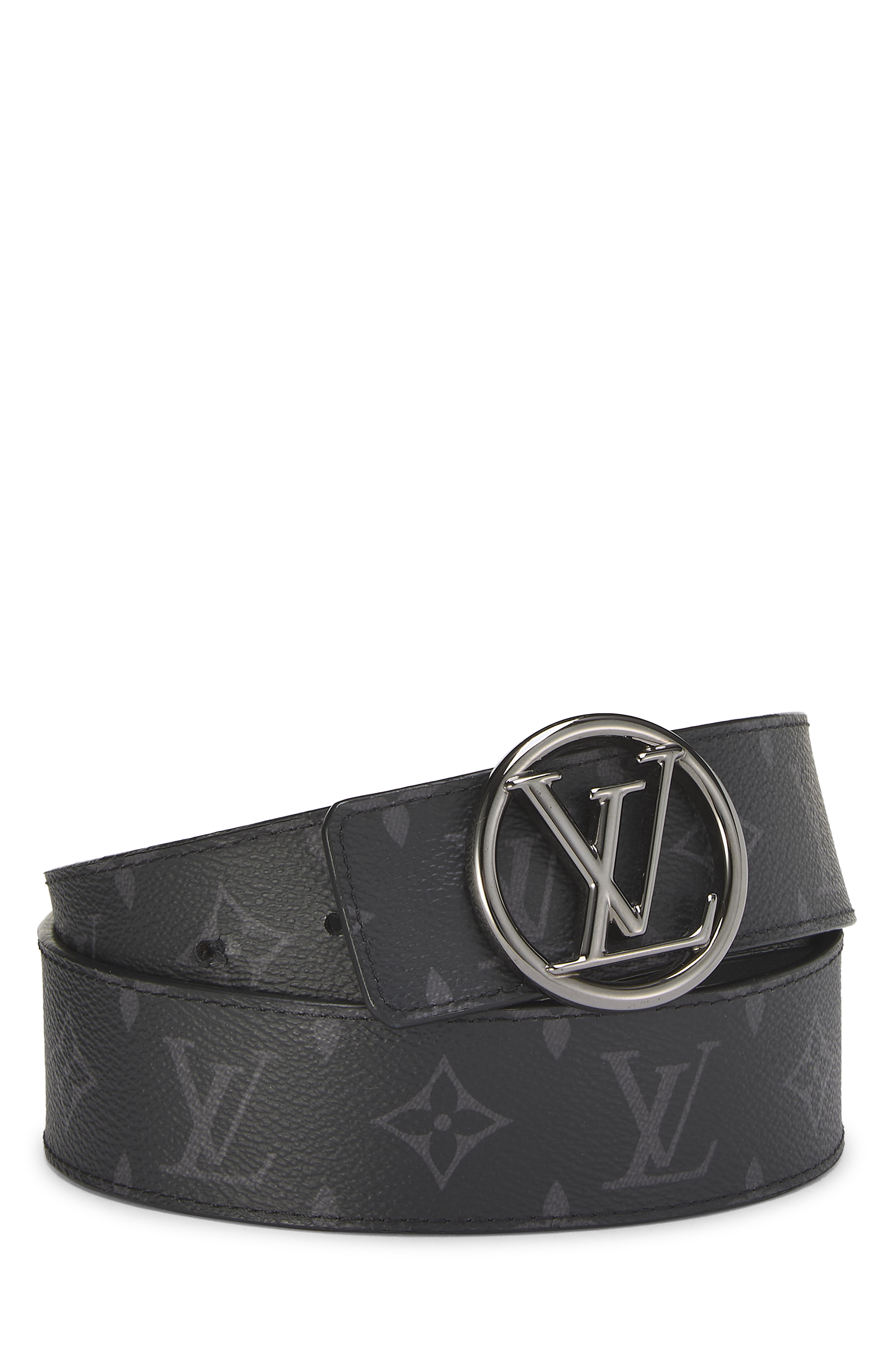 Women's Louis Vuitton Monogram Eclipse LV Circle Belt 85 in Black