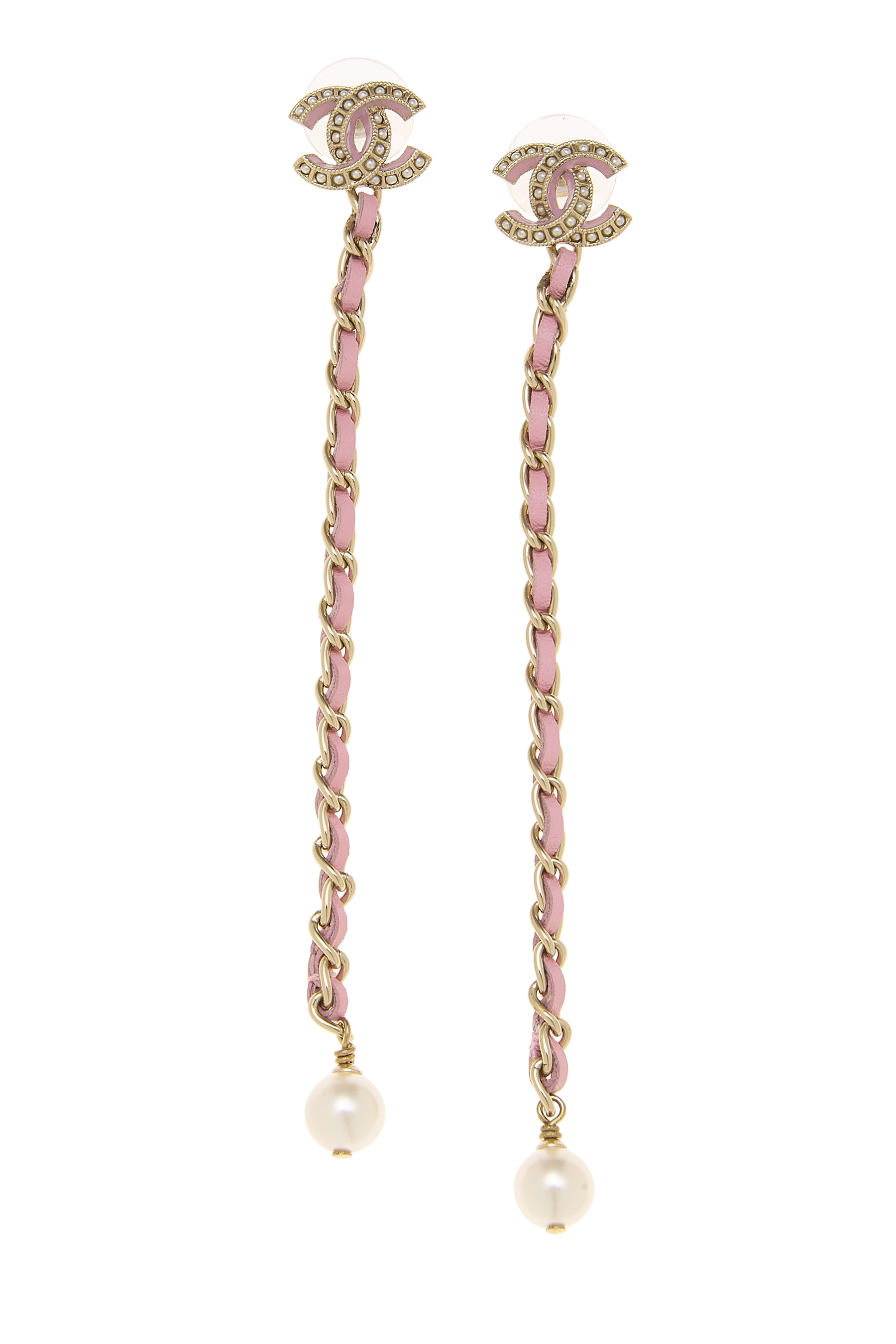 Women's Chanel Pink & Gold 'CC' Dangle Earring in Pink